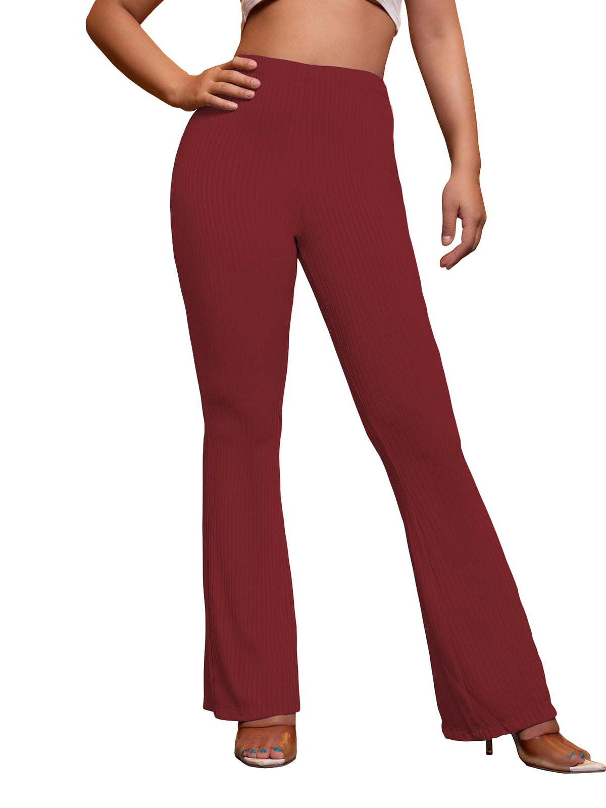 AVANOVA Maroon Womens Yoga Dress Pants Stretchy Work Slacks Business Casual Office Flare Bell-Bottom/Boot-Cut Elastic Waist Reg