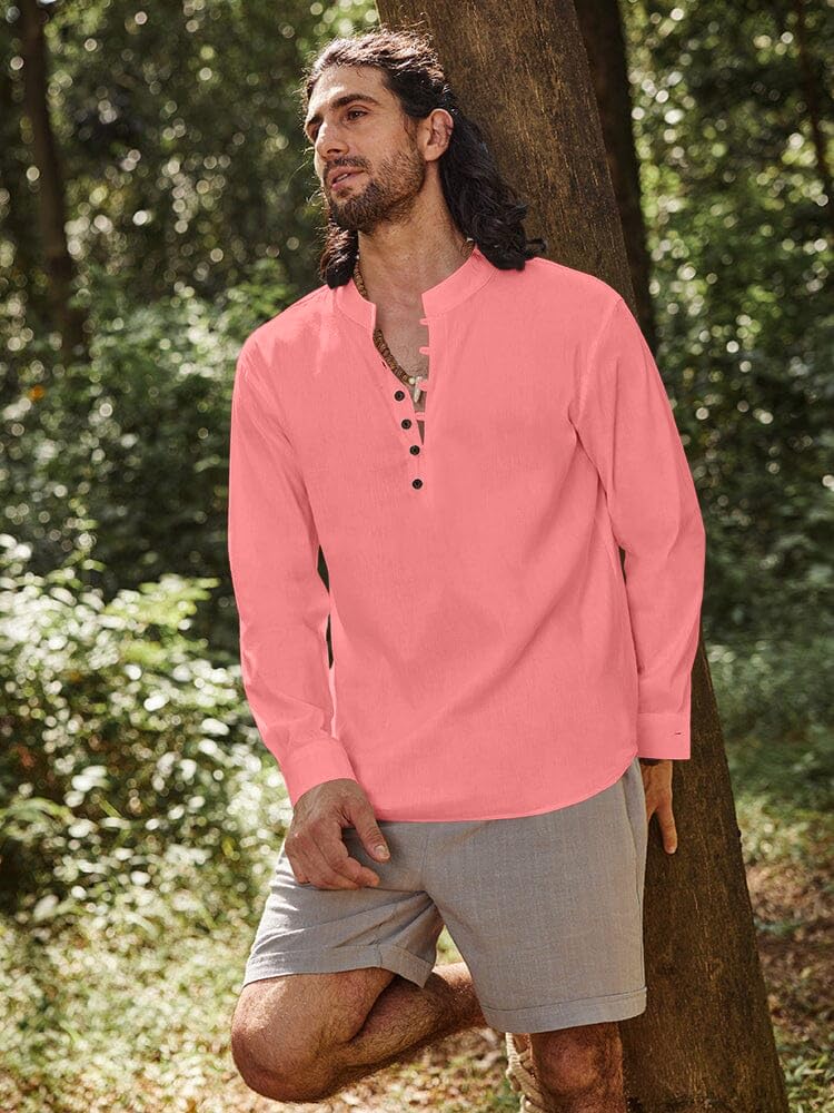 Royalscout MenS Cotton Solid Full Sleeve Short Kurta Shirt Peach