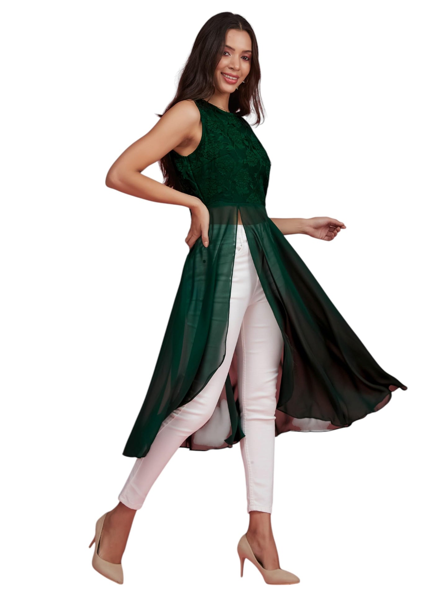 Miss Chase Womens Round Neck Sleeveless Solid Top (MCSS25TP98-24-236-06, Forest Green, XL)