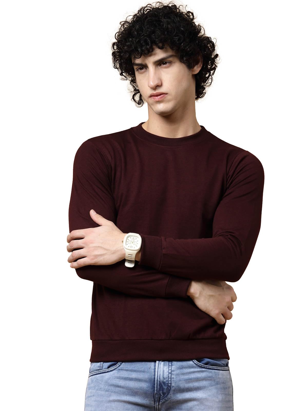 RIGO Mens Cotton Round Sweatshirt (SW08231180_Wine