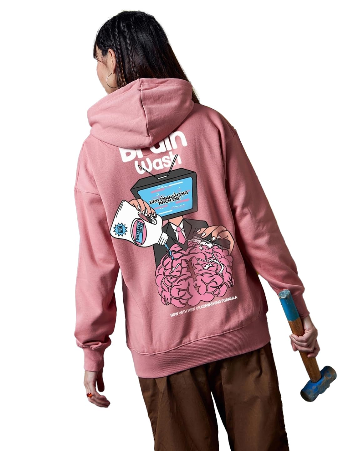 Bewakoof Heavy Duty 1.0 Womens Graphic Print Oversized Fit Full Sleeve Hooded Fleece Hoodies_629654_Pink_2XL