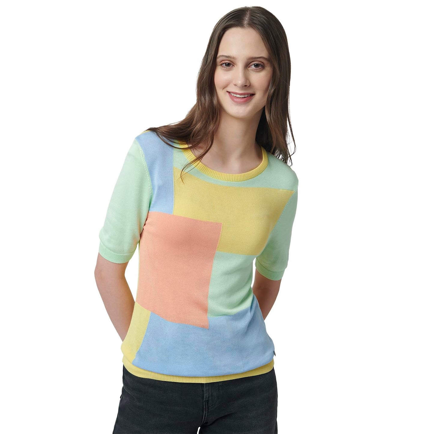 Pepe Jeans Color Block Viscose Round Neck WomenS T-Shirt (Pink, Large)
