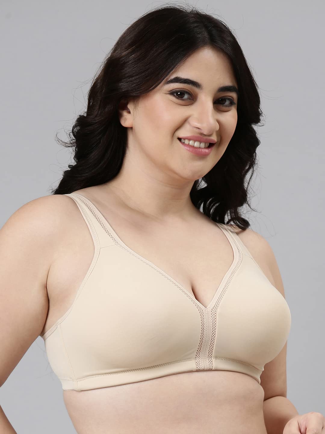 Enamor F024 Plush Comfort Full Support Bra - Non-Padded Wirefree High Coverage - Paleskin