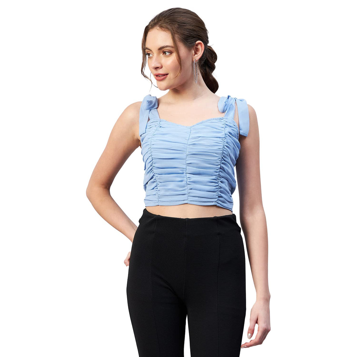 Rare Women Casual Blue Colour Sweetheart Neck Solid Fitted Top