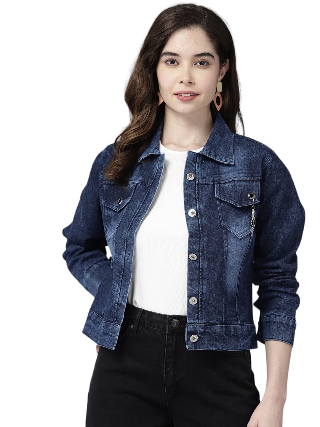 Aarika Womens Cotton A-Line Short Length Coat (Dn-W-123_Navy Blue