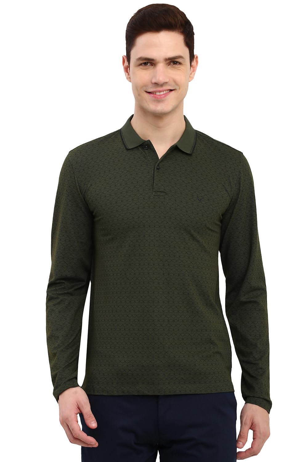 Allen Solly Men Regular Fit Printed Casual Full Sleeve Polo Shirt