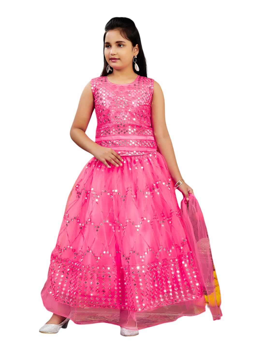 Aarika Girls Ethnic Wear Turquoise Colour Gajri Thread Embroidery Net Lehenga Choli Set (4-10 Years)