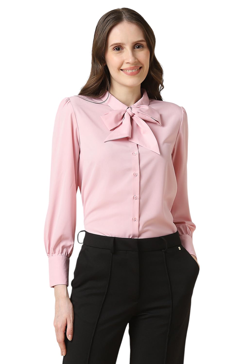 Allen Solly Women Regular Fit Solid Formal Polyester Full Sleeve Button-Down Shirt