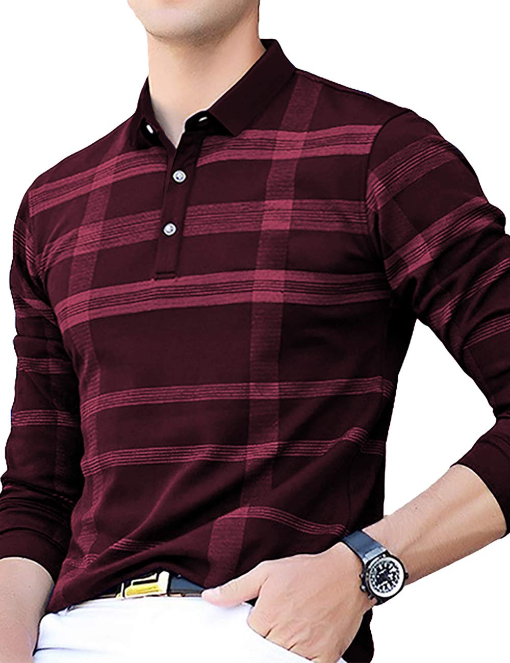 Noble Monk MenS Polo Neck Full Sleeves T-Shirt | Causal Tshirt For Men Wine Melange