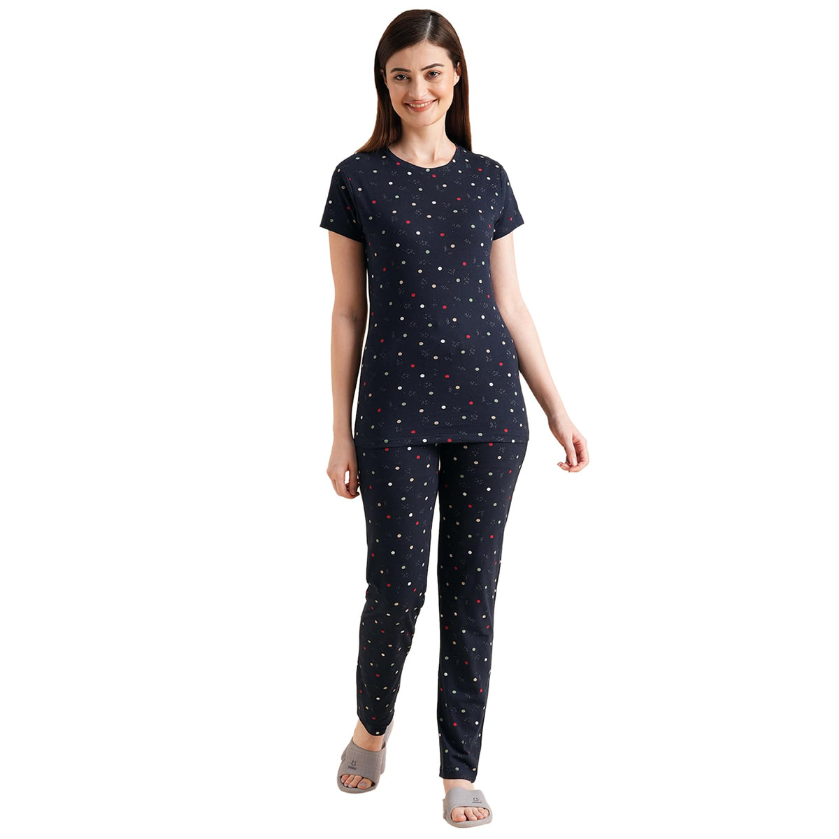 Sweet Dreams Women Printed Pyjama Set Navy