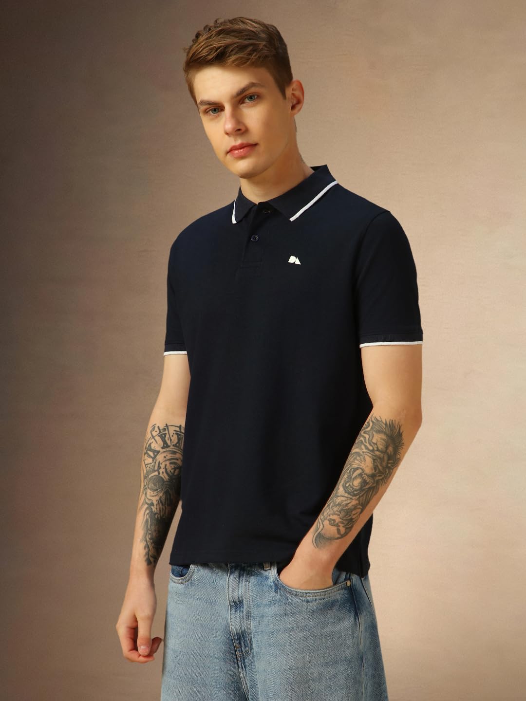Dennis Lingo Mens Navy Blue Poly Cotton Loose Fit Solid Half Sleeve Polo T-Shirt