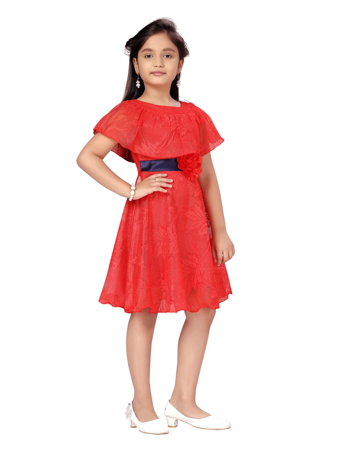 Aarika Girls Red Colour Self Design Net Frock-(6 Month-6 Years)-(June_FK-21008-RED-18)