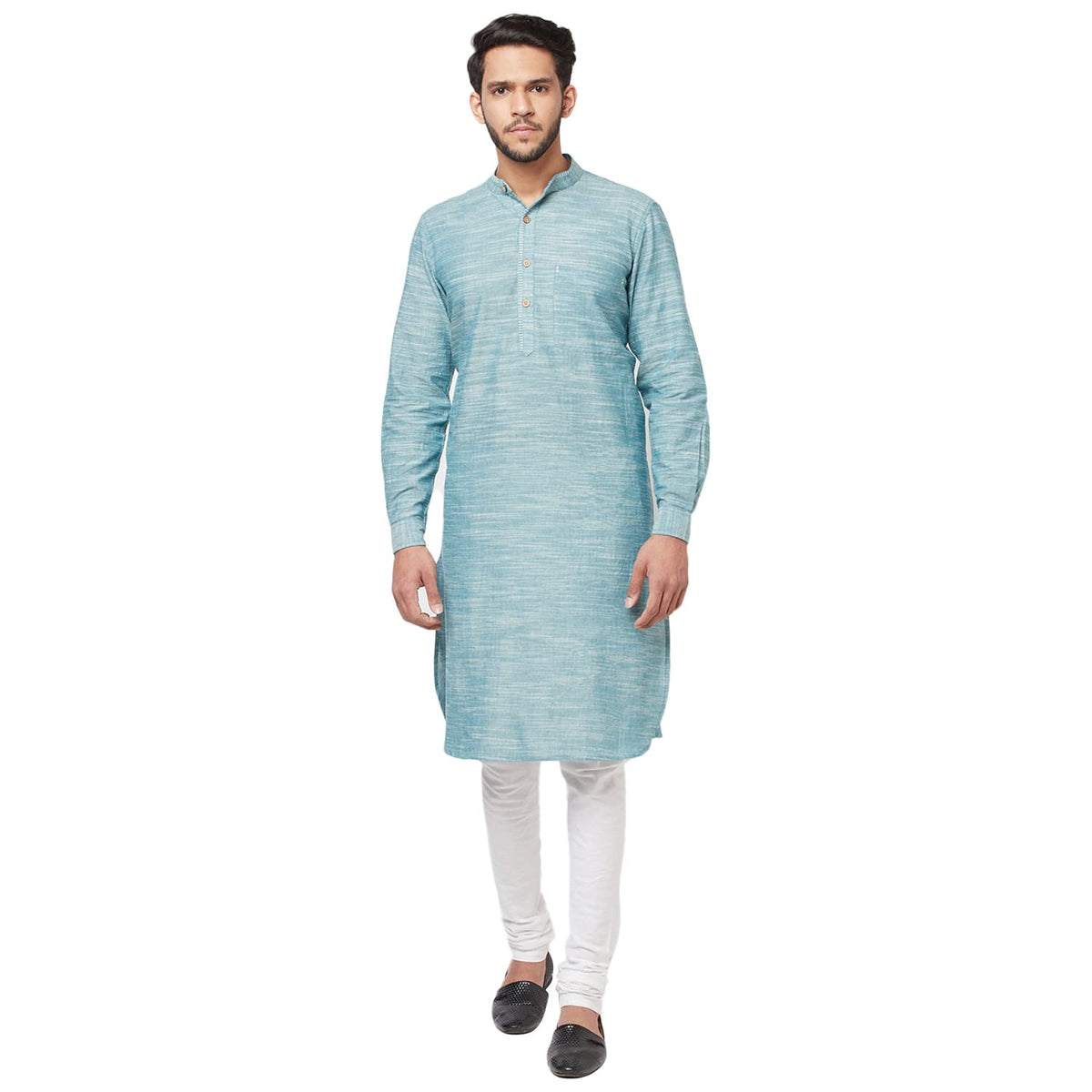 Fabindia MenS Cotton Solids Slim Kurta_Light Green_Xs
