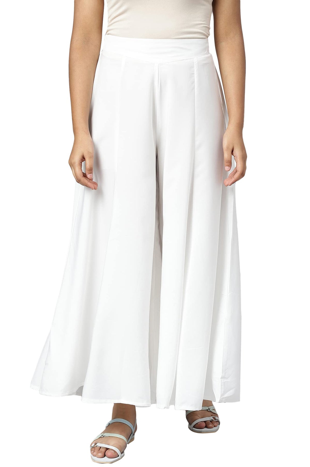 Aurelia White Solid Palazzo Pants For Women
