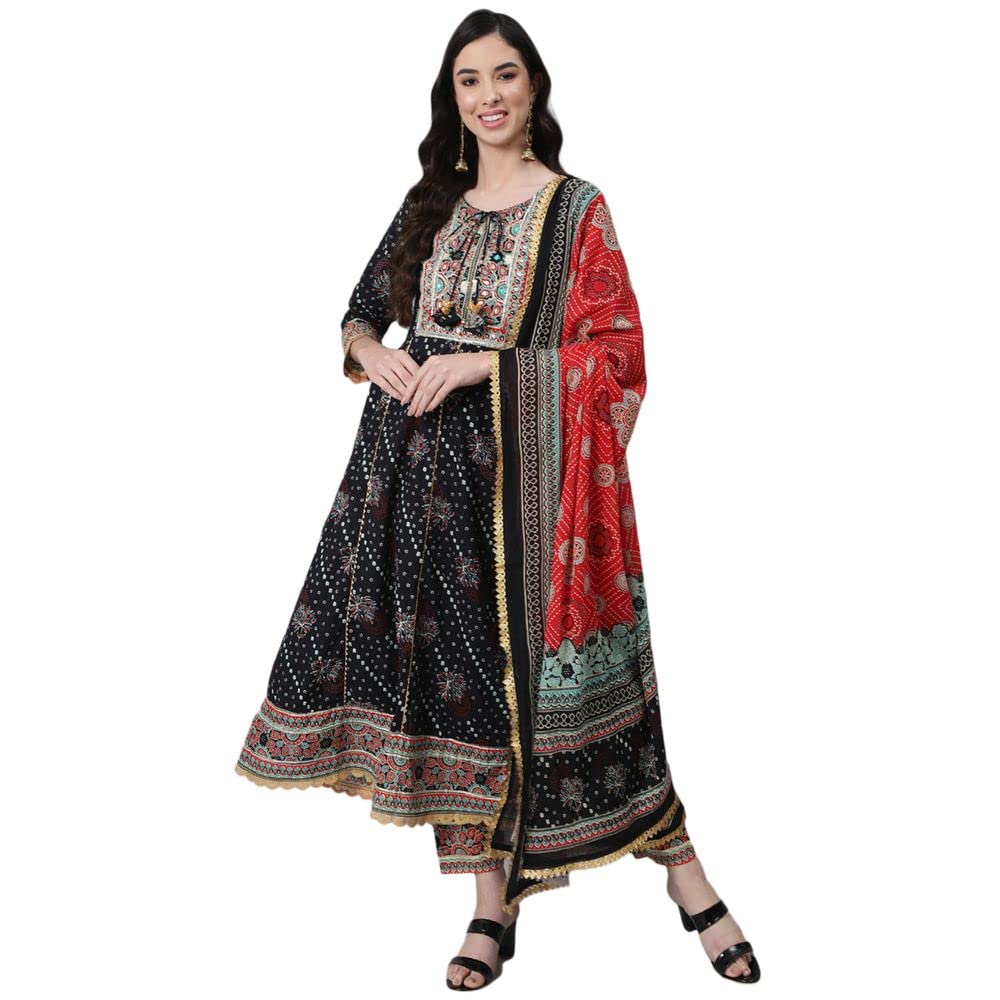 anubhutee Womens Cotton Kurta Palazzo with Dupatta Set