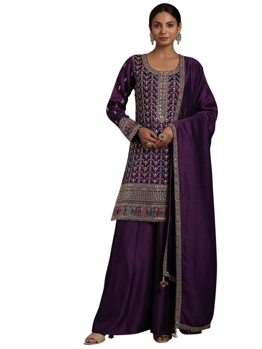 Libas WomenS Silk Blend Kurta Sets (48608_Purple