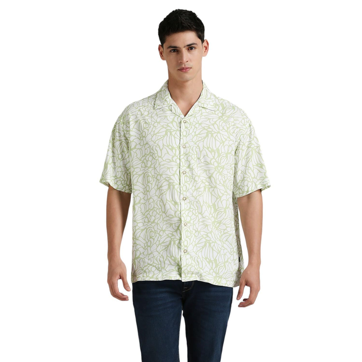 Pepe Jeans Men Rayon Printed Relaxed Fit Shirt (Pm308705_Mint Green)