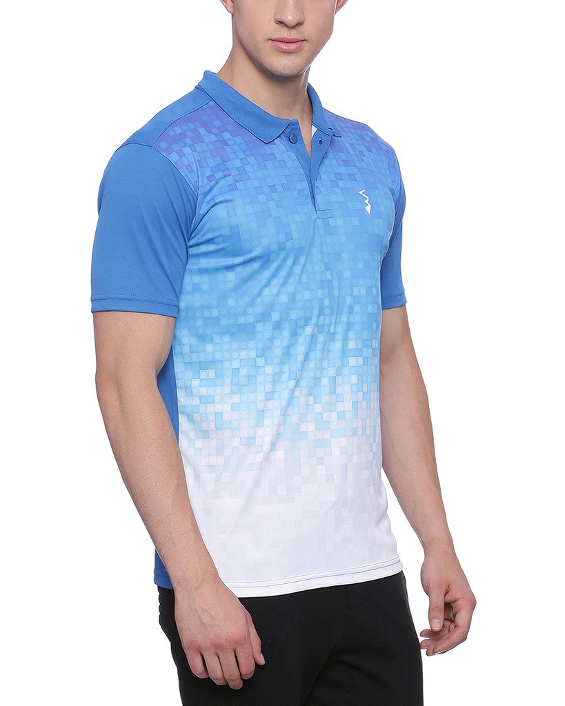 Campus Sutra Mens Blue and White Ombre Dri-Fit Activewear T-Shirt Regular Fit for Casual Wear | Structured T-Shirt Crafted with