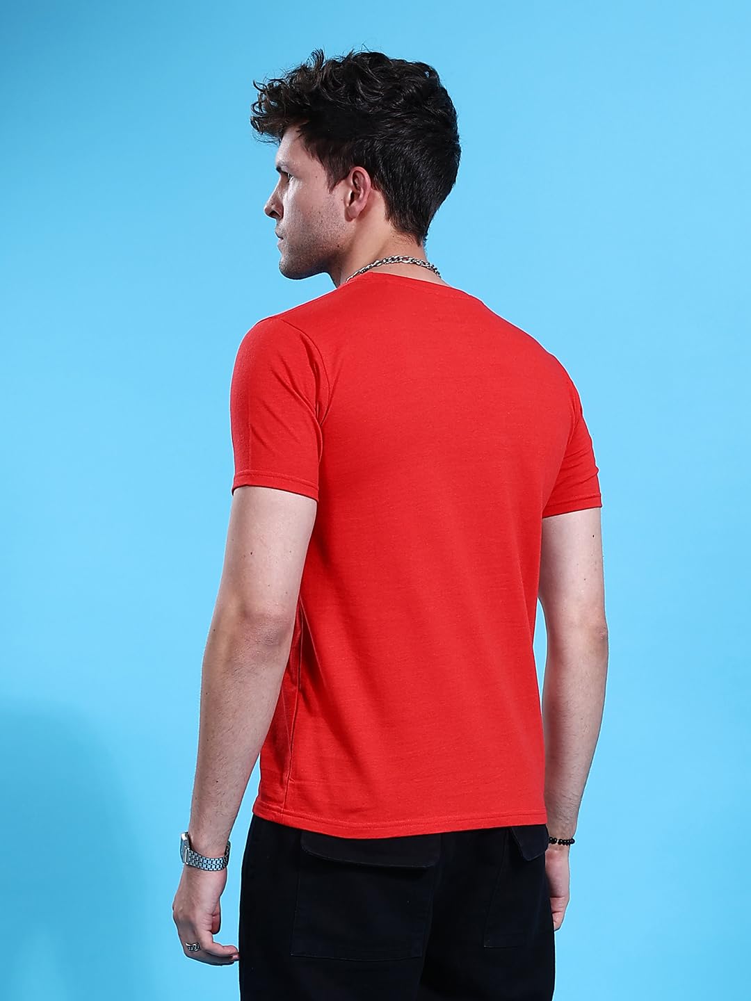 The Indian Garage Co Men Slim Fit Placement Print Round Neck Tshirt Red