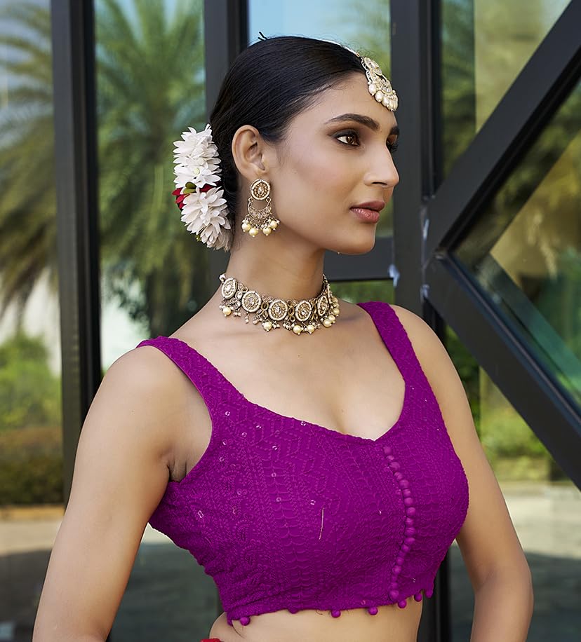 Pujia Mills Womens Readymade Fancy Blouse Embroidery Lucknowi Work Sequence Work Indian Ethnic Designer Sleeveless Blouse Ready