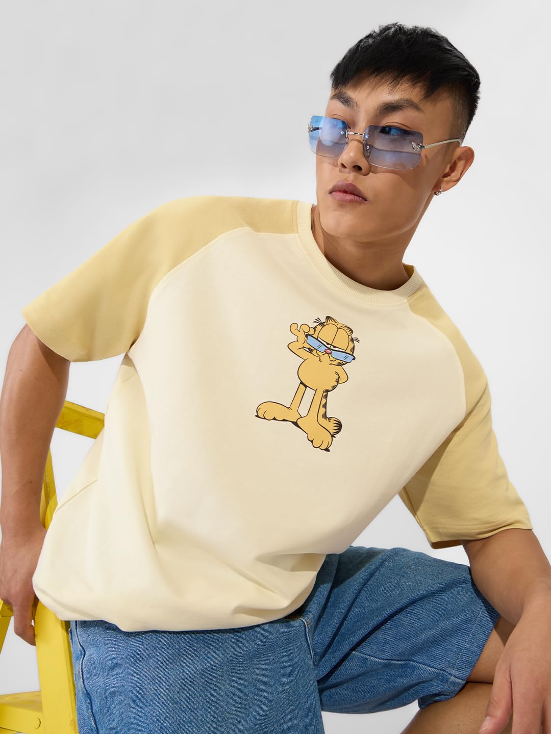 The Souled Store Garfield Napmaster Oversized T-Shirt for Men Boys Cotton Casual Half Sleeves Baggy Loose Fit Drop Shoulder Roun
