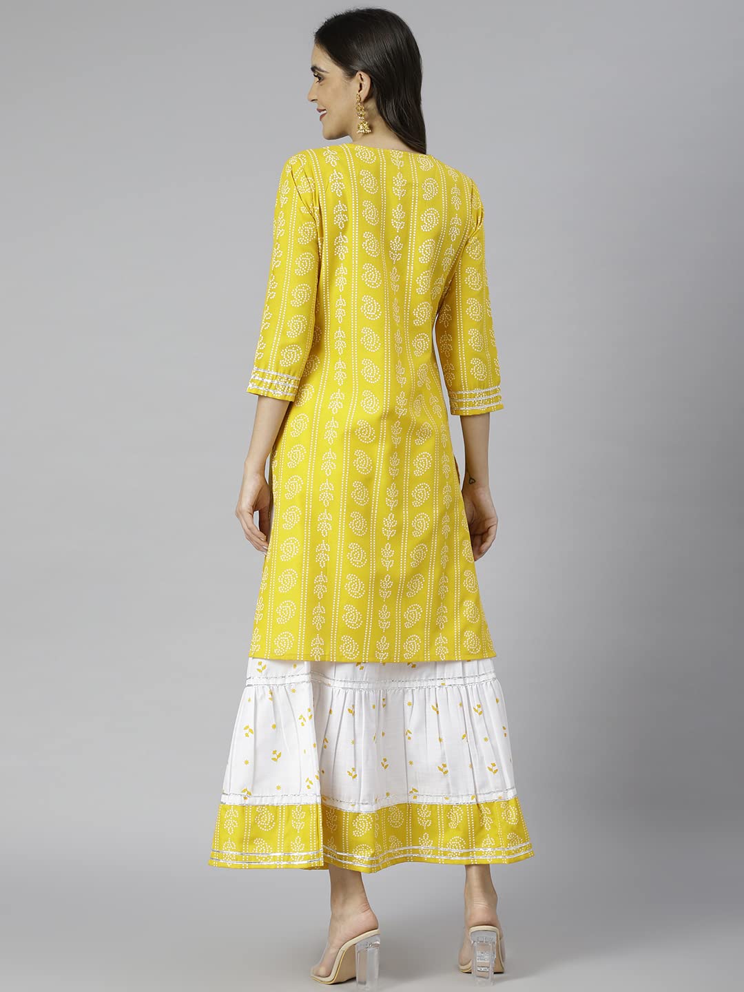 GoSriKi Women's Cotton Blend Straight Printed Kurta with Skirt (Mausam_New-GO)