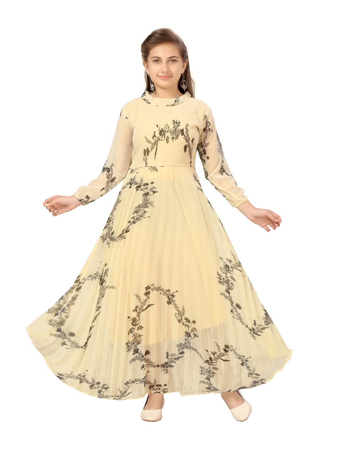 Aarika Girl's Georgette A-Line Floor Length Dress (MD-A-22510_Lemon_38)