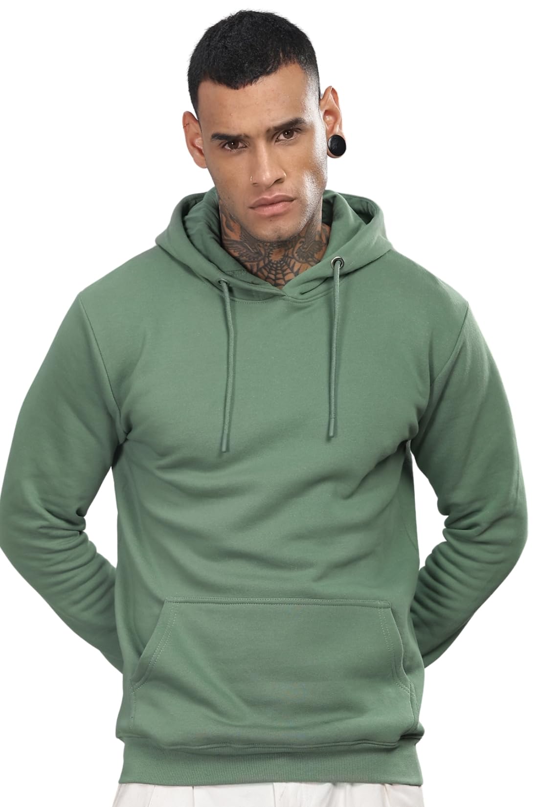 ADRO Men's Cotton Neck Hooded Sweatshirt (H-M-PLN-PT_Pista_S)