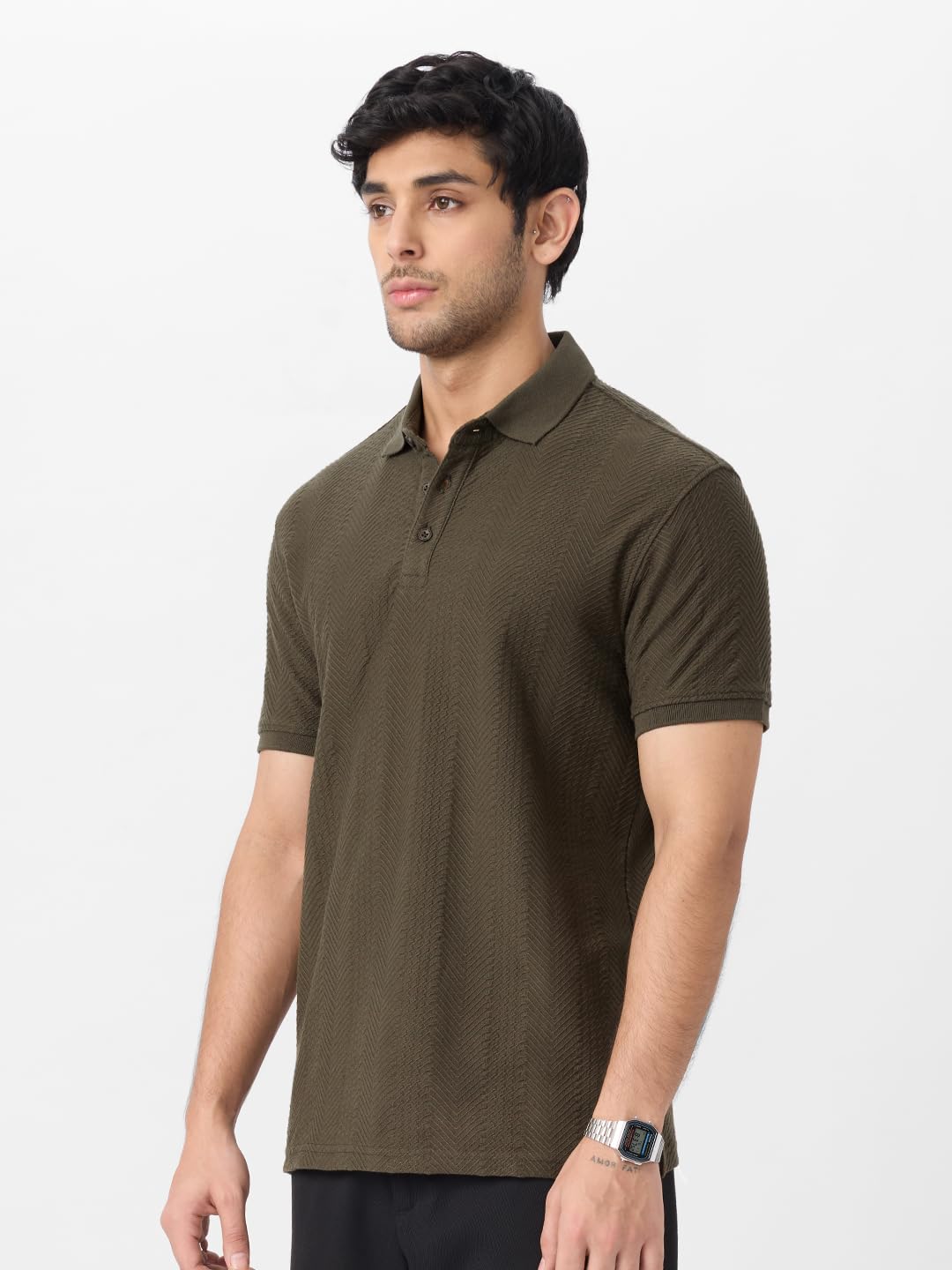 The Souled Store Official Textured Polo : Cedar Men and Boys Short Sleeves Collared Neck Multicolor Printed Regular Fit Cotton B