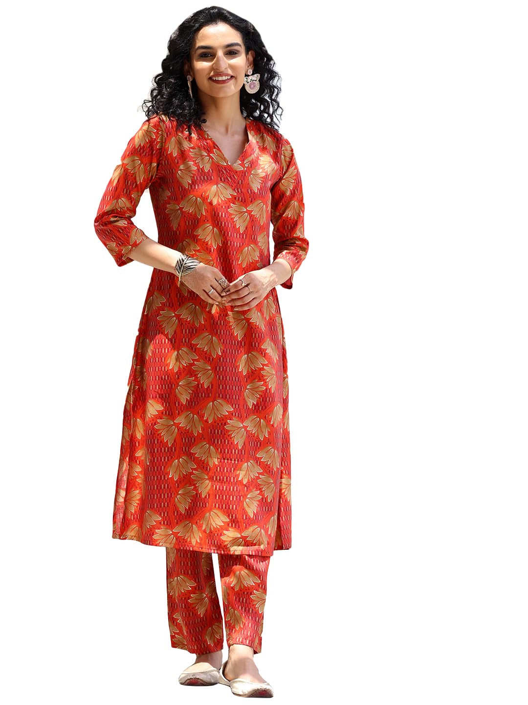 Libas WomenS Silk Blend Co-Ords (27809_Orange