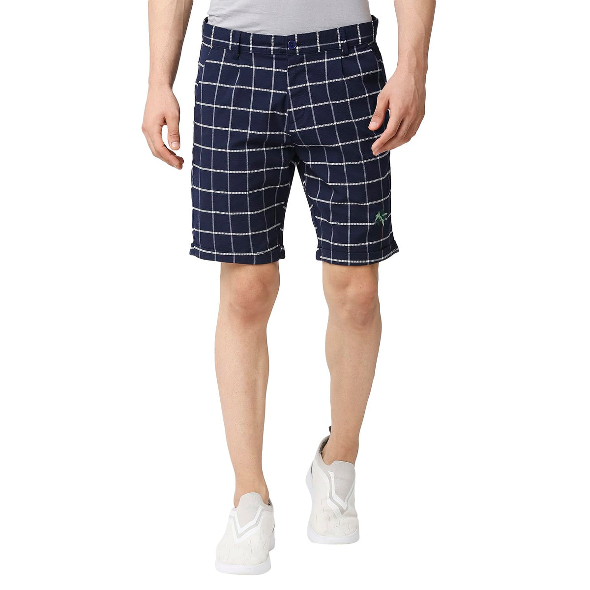 Thomas Scott Mens Checkered Slim Fit Seersucker Shorts Navy