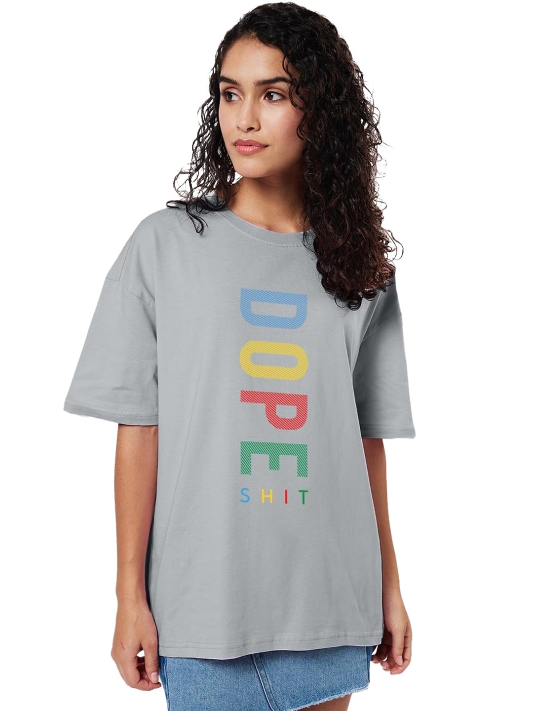 Bewakoof Womens Dope Shit Typography 100% Cotton T-Shirt- Oversized Fit, Round Neck, Half Sleeve