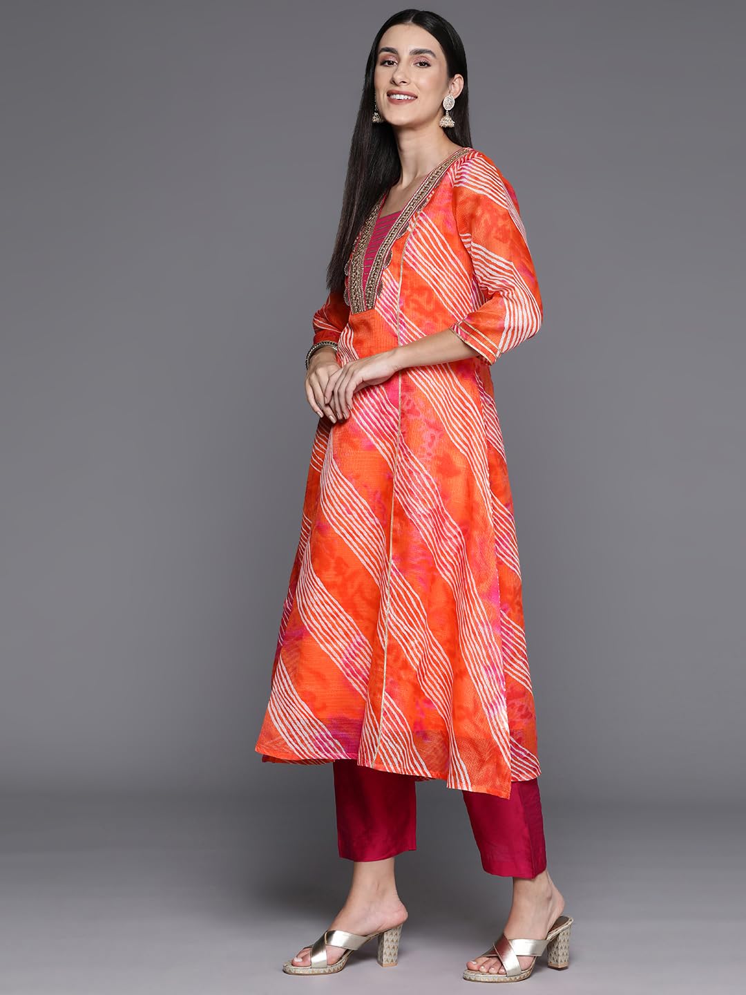 Varanga Womens Cotton Skater Kurta, Kurta Bottom Set, and Dupatta Set Comfortable & Stylish Ethnic Wear for All-Day Wear in Vi