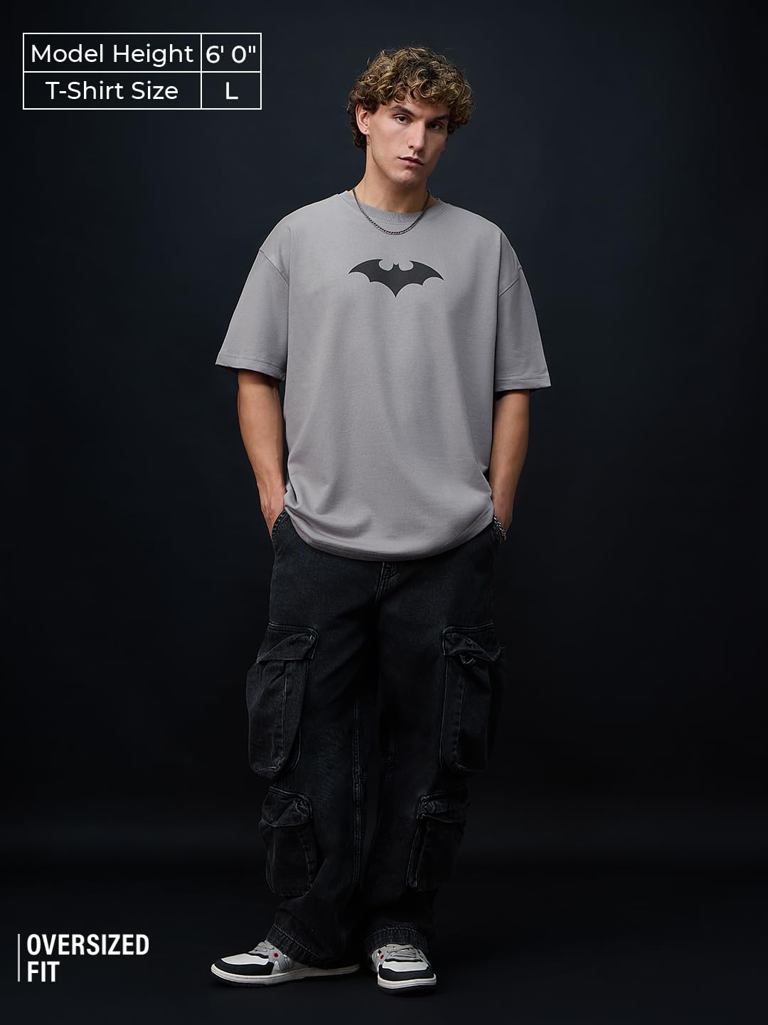 The Souled Store Batman: to The Rescue Men and Boys Short Sleeves Round Neck Grey Graphic Printed Cotton Oversized T-Shirts
