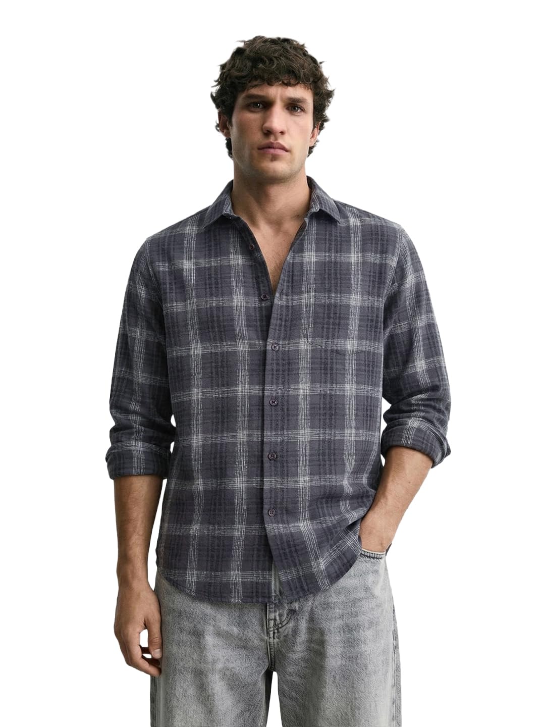The Indian Garage Co Mens Slim Fit Checkered Cutaway Collar Full Sleeves Shirt