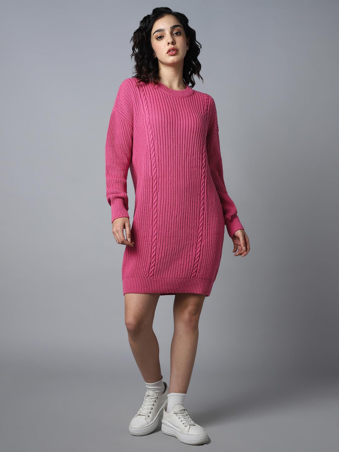 High Star Women'S Acrylic Blend A-Line Knee-Length Dress (Hswsww23002_Pn_Pink