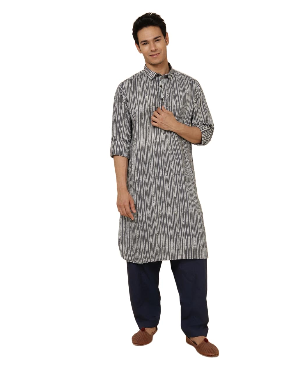 Fabindia Men Cotton Printed 2pc Set Blue_XL
