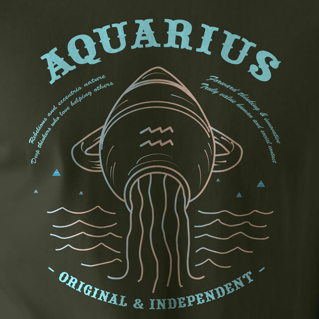 Peppyzone Mens Regular Fit T-Shirt (PZ-ZodiacAquarius6001_Olive