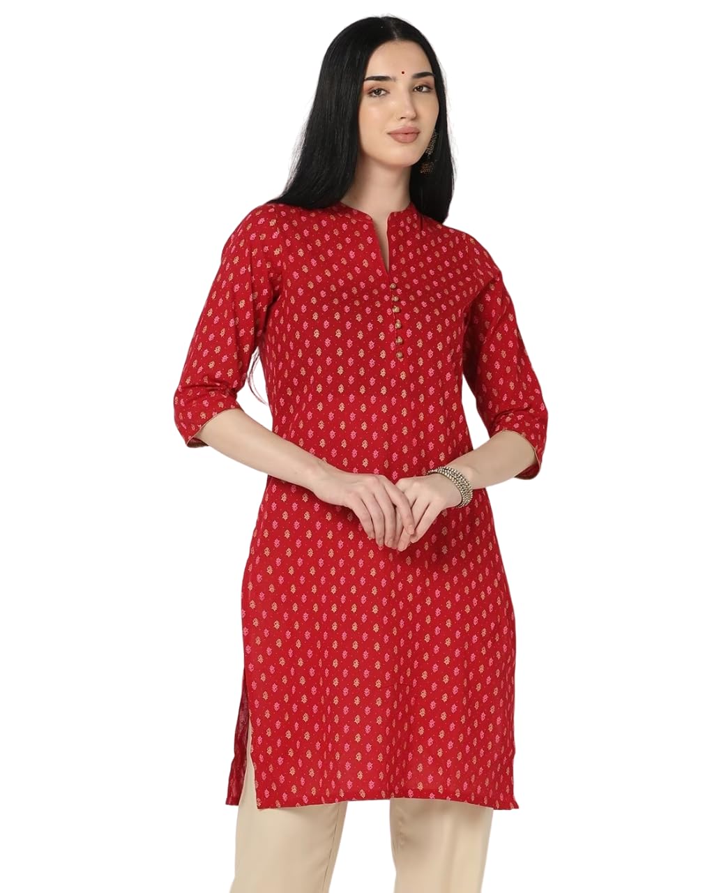 PATLANI Womens Cotton BLENED Sleeveless Printed Full Stitched Kurti.(k-199) Red