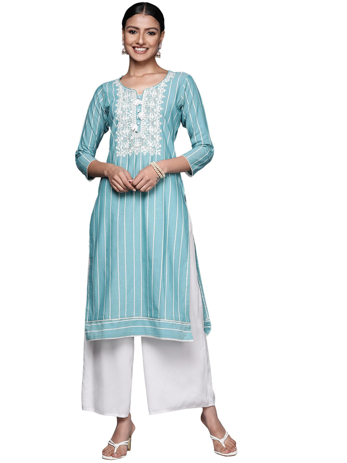 Libas Womens Embroidered Cotton Straight Kurta For Women
