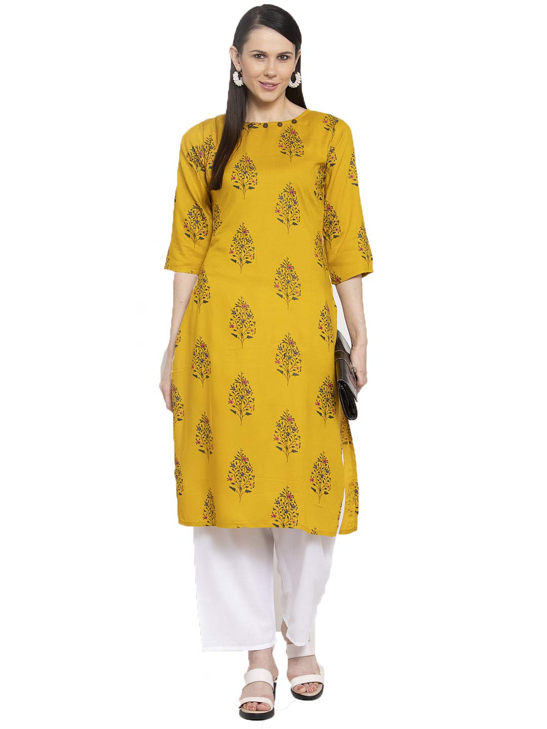 GoSriKi Womens Yellow Pure Cotton Straight Kurta with Plazzo (Luna Yellow)