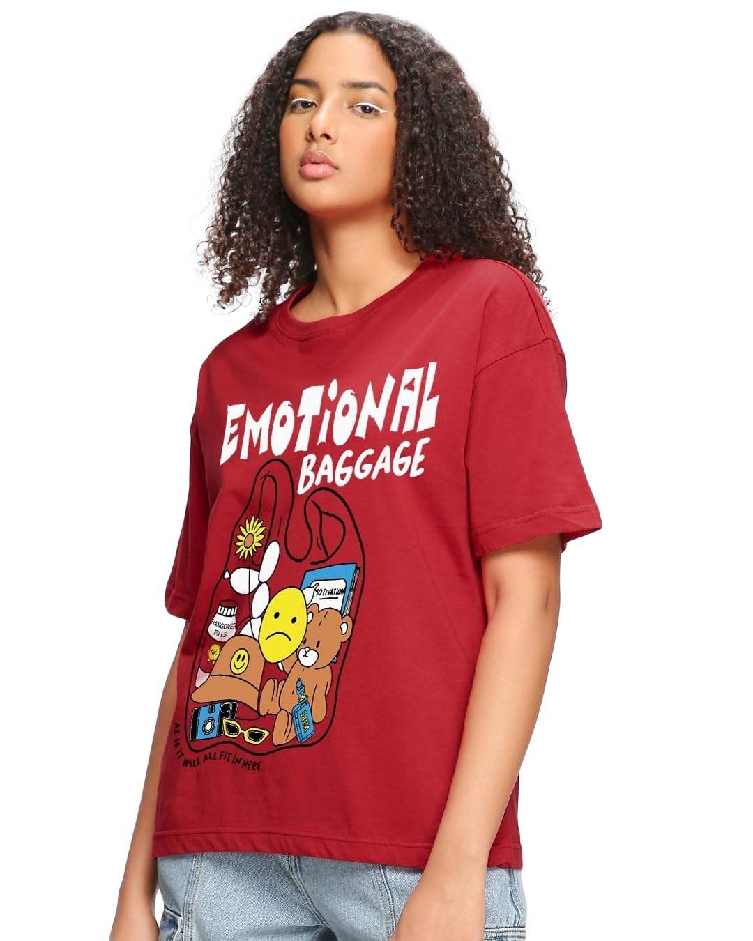 Bewakoof Cotton Women Oversized Fit T-Shirt 1208638 Red Large