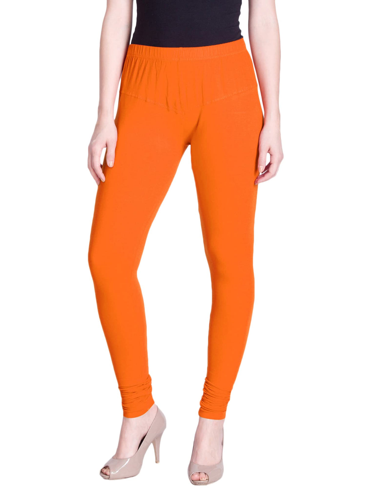 Lyra Women Solid Premium Cotton Ankle Length Leggings | Mid-Waist | Fashionwear Saffron