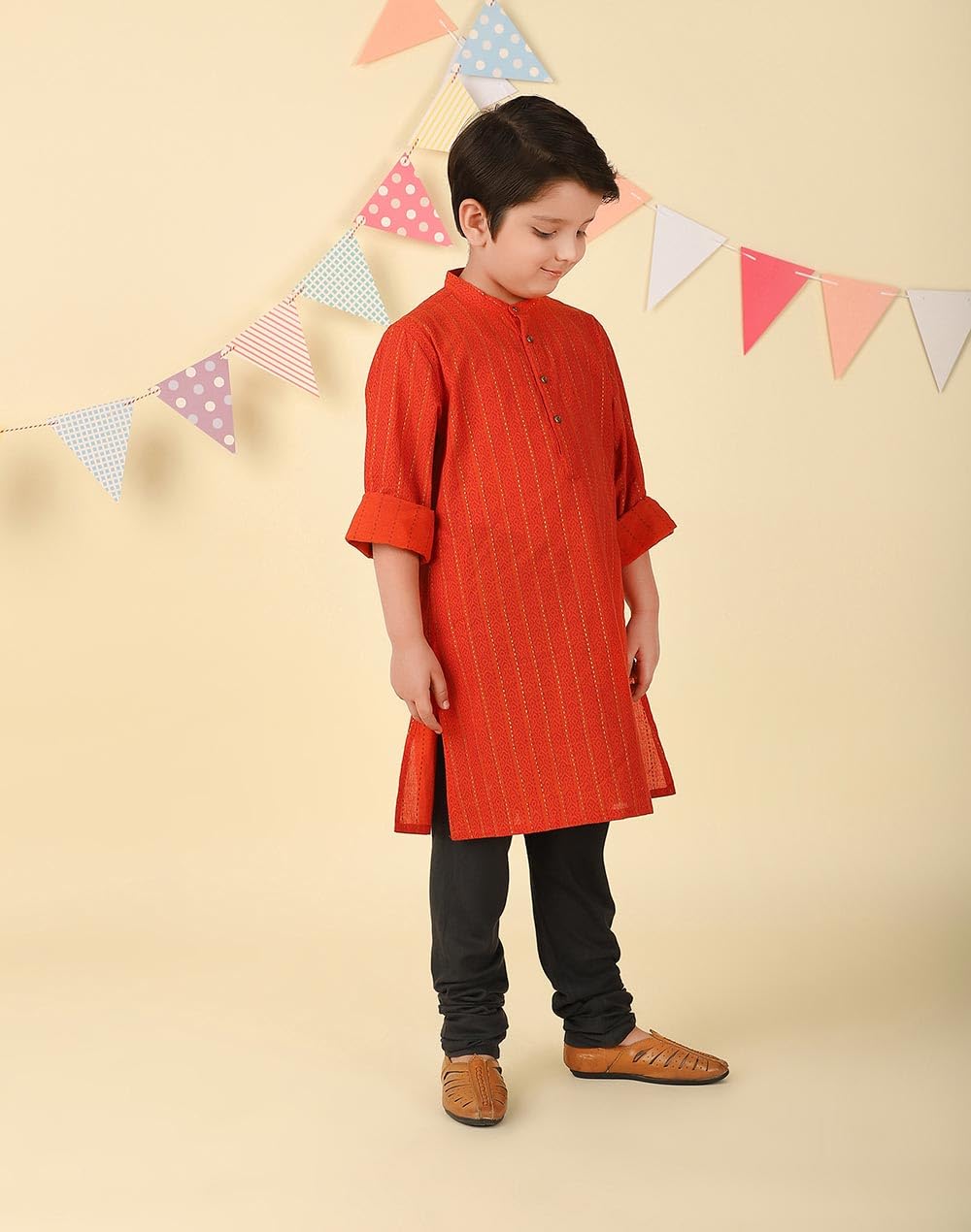 Fabindia BoyS Cotton Printed Regular Fit Kurta (1038807Rust_Orange