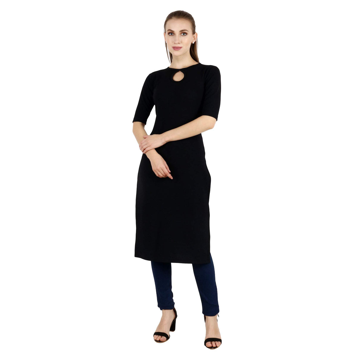 Popwings Casual Black Key Hole Streachable Kurti