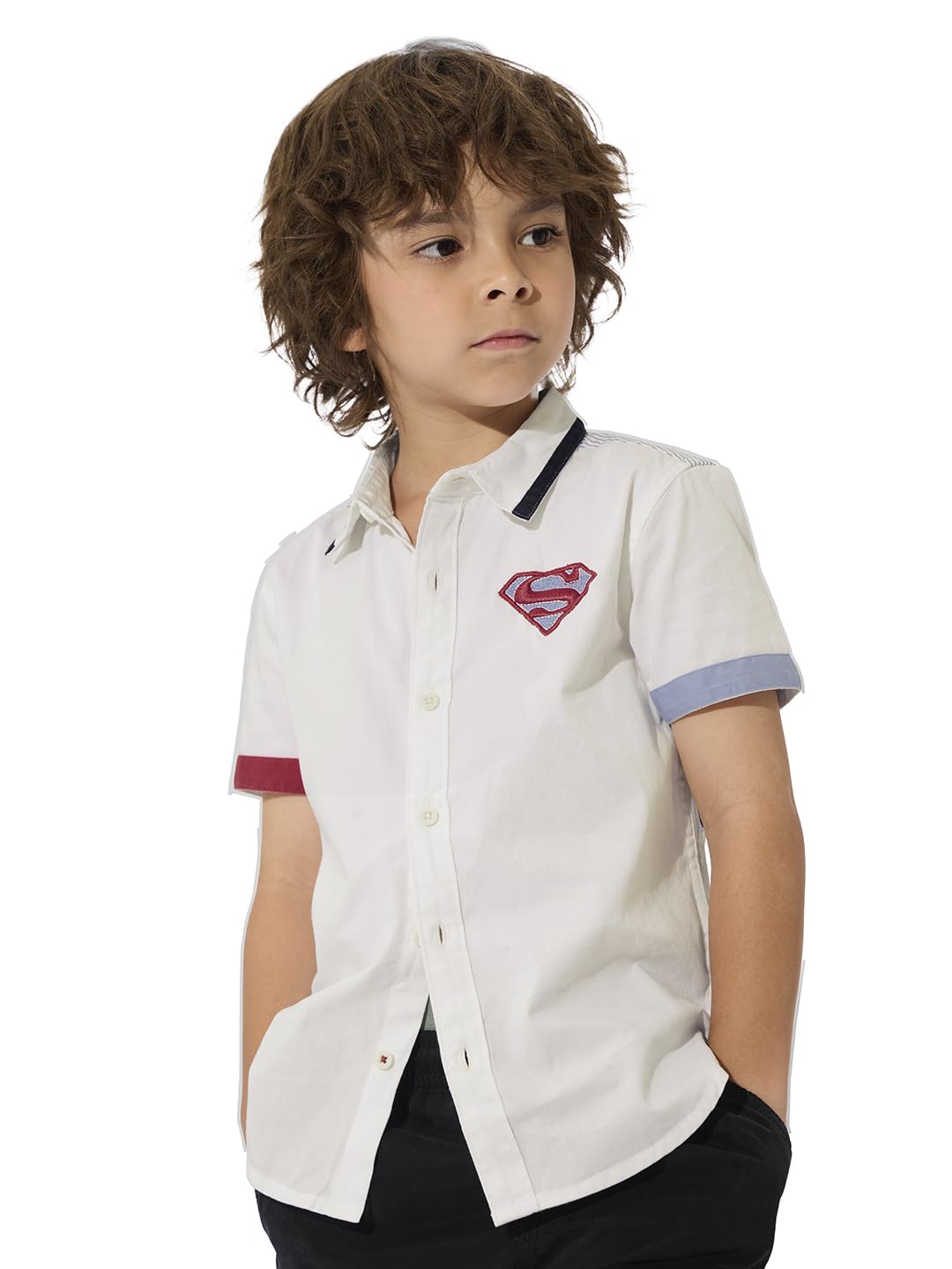 The Souled Store Official Superman Originals: Man of Steel Boys Short Sleeves Collared Neck Button Graphic Printed Cotton Shirts