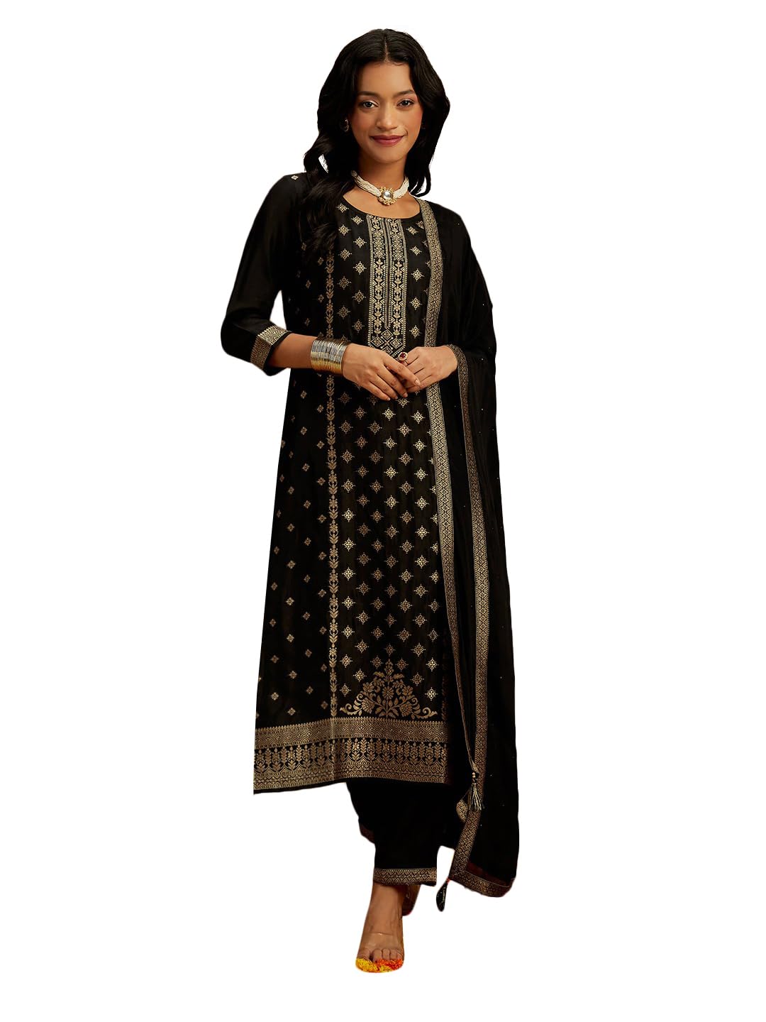 Libas WomenS Silk Blend Kurta Sets (48030_Black