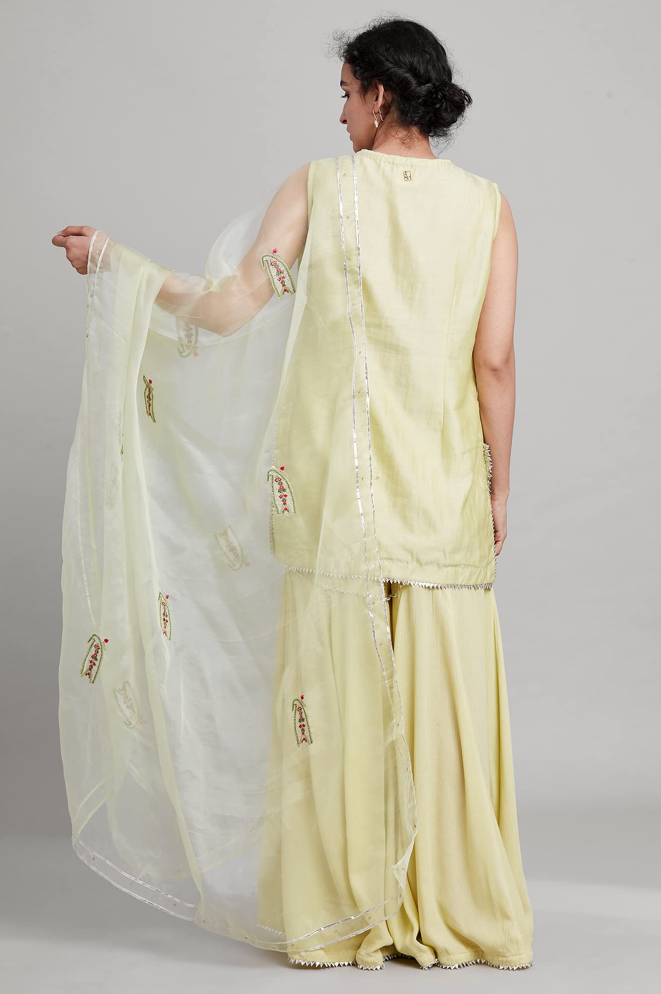 W for Woman Women's Cotton Blend Kurta, Sharara, Dupatta