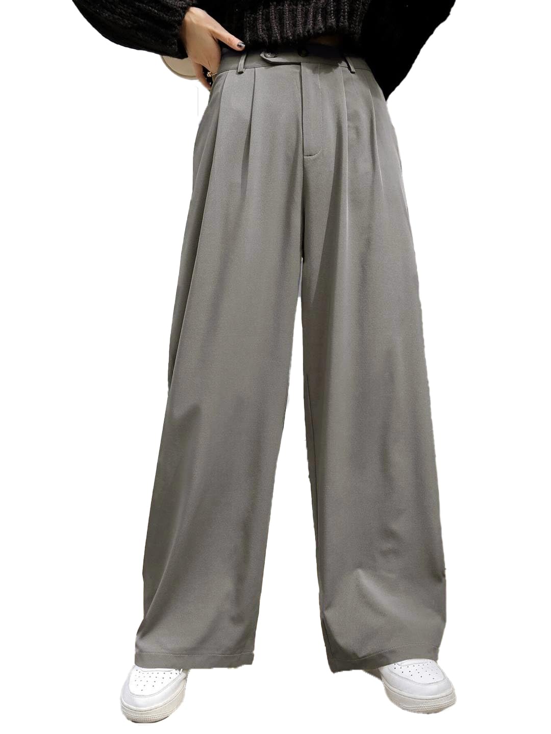 Kotty Womens Cotton Blend Straight Fit Solid Trousers Dark Grey