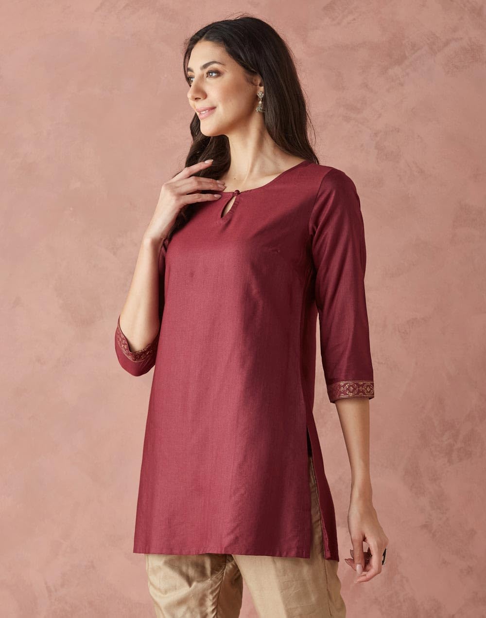 Fabindia WomenS Viscose Silk Solid Slim Fit Kurta (1038239Wine_Wine